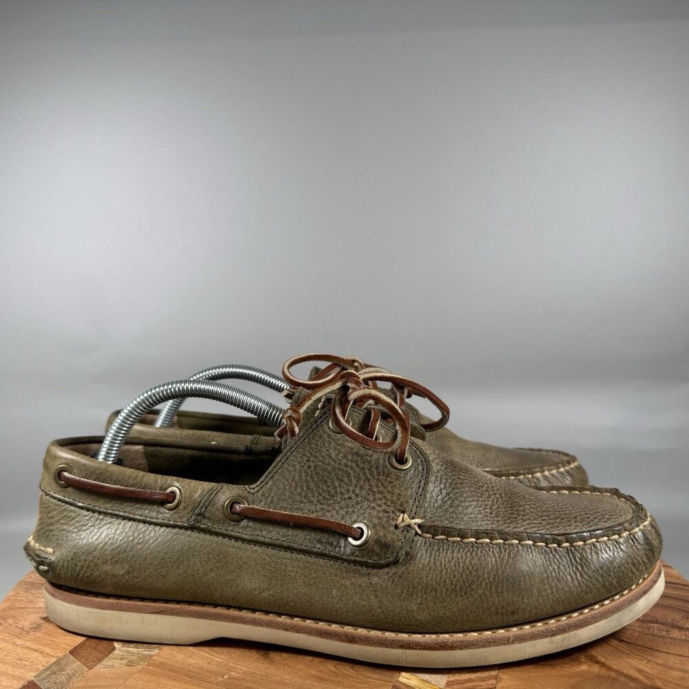 FRYE Sully Tie Boat Shoes Slip On Mens‎ Size 10.5 Green Leather